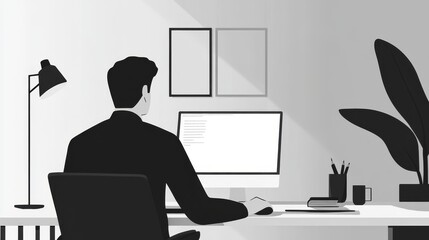 Creative writer job hiring poster featuring modern design elements in a minimalist workspace