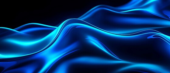 Obraz premium Mesmerizing Fluid Movement of Sleek Flowing Neon Blue Abstract Waves