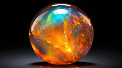 This vibrant, colorful, multi-colored opal cabochon looks stunning against a black background.