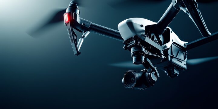 Drone with Closeup View of Camera Gimbal and Propellers