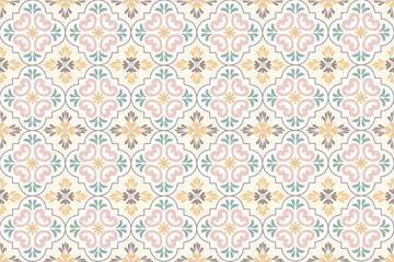 Obraz premium Abstract pastel ethnic art, Damask design, Tribal seamless patterns, Fabric patterns, Clothing, Aztec geometric art prints, Covers, Folk embroidery, Carpet designs, Wallpaper, Wraps.