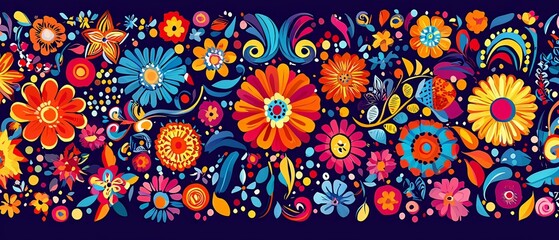 Vibrant Abstract Background with Traditional Motifs and Floral Patterns