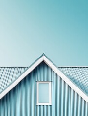 Fototapeta premium A minimalist house featuring a sleek metal roof and a window against a clear blue sky, embodying modern architecture aesthetics.