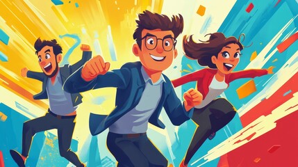 Dynamic recruitment poster for aspiring animators showcasing playful cartoon characters in action