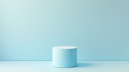 A simple yet elegant blue pedestal mockup set against a clean light blue background, ideal for showcasing products in a modern studio setting. This versatile mockup symbolizes simplicity, purity, and 