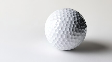 A golf ball rests isolated against a stark white background, inviting the viewer to contemplate its pristine surface and precise dimples, symbols of both precision and the pursuit of perfection