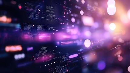 Obraz premium Vibrant digital background with abstract lights and data patterns, perfect for technology, innovation, and futuristic themes.