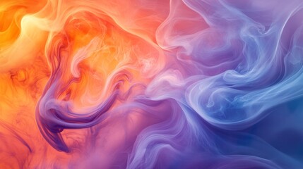 Obraz premium A swirling pattern of colorful smoke in shades of orange, purple, and blue, with the smoke artistically curling and merging against a neutral backdrop.