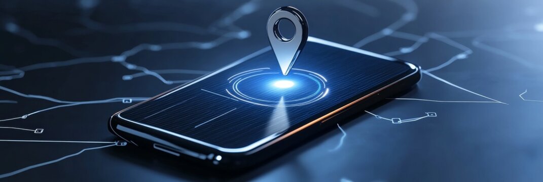 A smartphone displaying a digital map with a glowing location pin symbolizing geofencing technology.