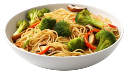 PNG Bowl broccoli noodle food.