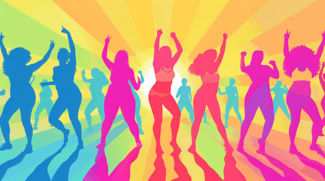 A group of women are dancing and celebrating