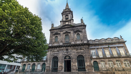 The Trinity Church timelapse hyperlapse in Porto, Portugal. Porto is one of the most popular tourist destinations in Europe.