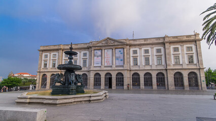 Obraz premium Natural History Museum of Porto University building in Gomes Teixeira Square timelapse hyperlapse. Porto, Portugal.