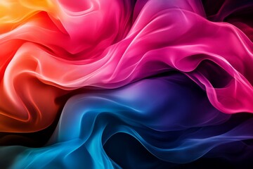 Fototapeta premium A vibrant abstract background featuring flowing, translucent fabric in shades of red, pink, blue, and purple. The fabric creates a sense of movement and energy, evoking feelings of fluidity, transform