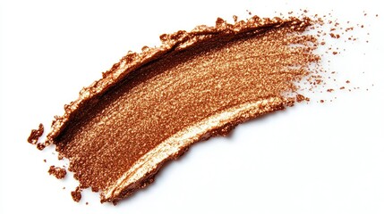 Bronzer eye shadow swatch, wet and glittering, spread across a white background, highlighting the metallic sheen.