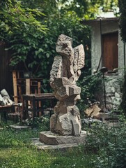 Fototapeta premium Artful Stone Sculpture in a Garden