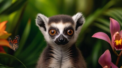 Adorable baby lemur in a Madagascar jungle