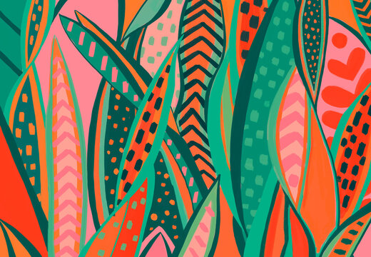 ESTAMPA, espada de S&atilde;o Jorge, textura, padr&atilde;o, fundo, papel de parede, planta, floresta, natureza, colorido, alegre, tropical, folhas, Amaz&ocirc;nia, tribal, r&oacute;tulo, embalagem, pintura, ilustra&ccedil;&atilde;o, arte