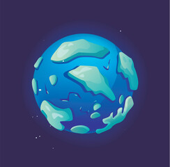 Blue and green planet floating in outer space Flat vector illustration with abstract continents