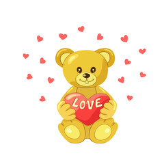 A cute light brown teddy bear with a heart that says 
