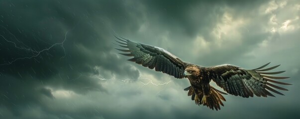 Fototapeta premium Griffin soaring through a stormy sky, 4K hyperrealistic photo