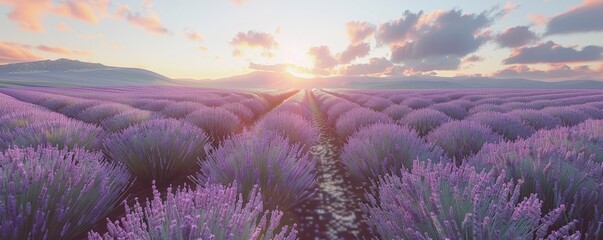 A tranquil field of lavender stretching towards the horizon, 4K hyperrealistic photo