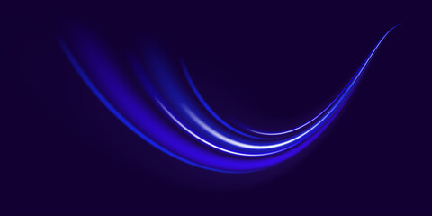 Blue light trail, wave speed, trace line twirl. Abstract light lines of movement and speed with white color glitters
