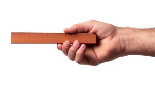 Hand holding wooden brown ruler isolated on transparent background - Powered by Adobe