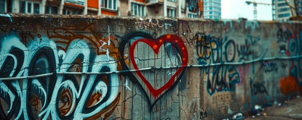 Obraz premium Graffiti tags representing the heartbeat of the city, 4K hyperrealistic photo