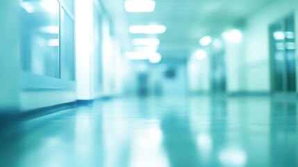 This abstract, blurred background image features the interior of a medical clinic or hospital. The photo captures the essence of a bustling healthcare setting with its soft focus