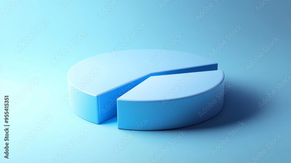 Aufkleber Abstract 3D pie chart with smooth, curved segments, set against a gradient blue background
