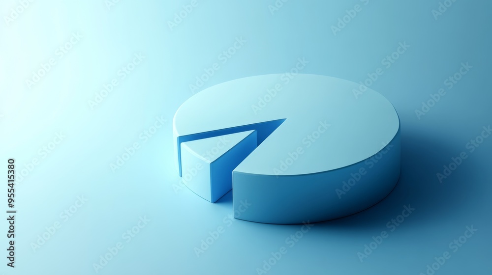 Poster abstract 3d pie chart with smooth, curved segments, set against a gradient blue background