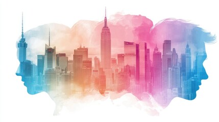 A diverse group of professionals stands in silhouette, framed by a vibrant digital cityscape, illustrating themes of technology and networking in today's business landscape