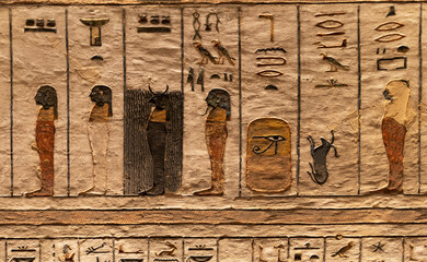 scenes from the Book of Gates in the tomb of Rameses III at the Valley of Kings. Luxor. Egypt.