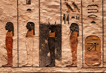 scenes from the Book of Gates in the tomb of Rameses III at the Valley of Kings. Luxor. Egypt.