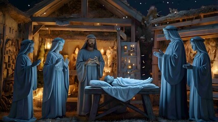Naklejka premium Nativity Scene Christmas Manger Jesus Birth Religious Holiday. Generated AI