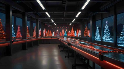 Santa Claus Christmas Factory Gift Assembly Line. Generated AI