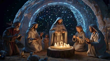 Nativity Scene Christmas Manger Jesus Birth Religious Holiday. Generated AI