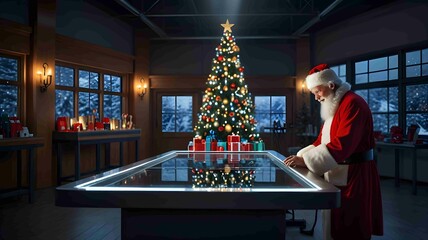 Santa Claus Christmas Factory Gift Assembly Line. Generated AI