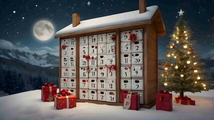 Christmas Advent Calendar Snowy Scene. Generated AI