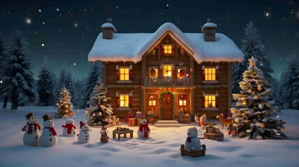 Magical Christmas Village Snowy Night Festive Holiday Scene . Generated AI