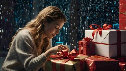 Friends Exchanging Gifts at Christmas Party. Generated AI