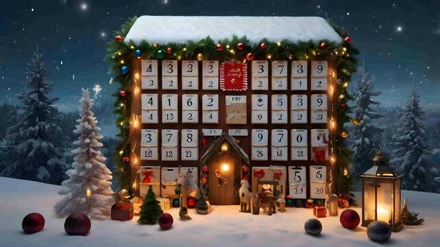 Christmas Advent Calendar Snowy Scene. Generated AI