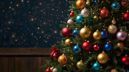 Beautifully Decorated Christmas Tree with Colorful Ornaments and Lights. Generated AI