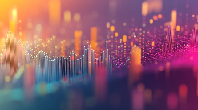 An animated 3D scatter plot with data points in various colors and sizes, displayed with a soft gradient background to emphasize the data distribution.