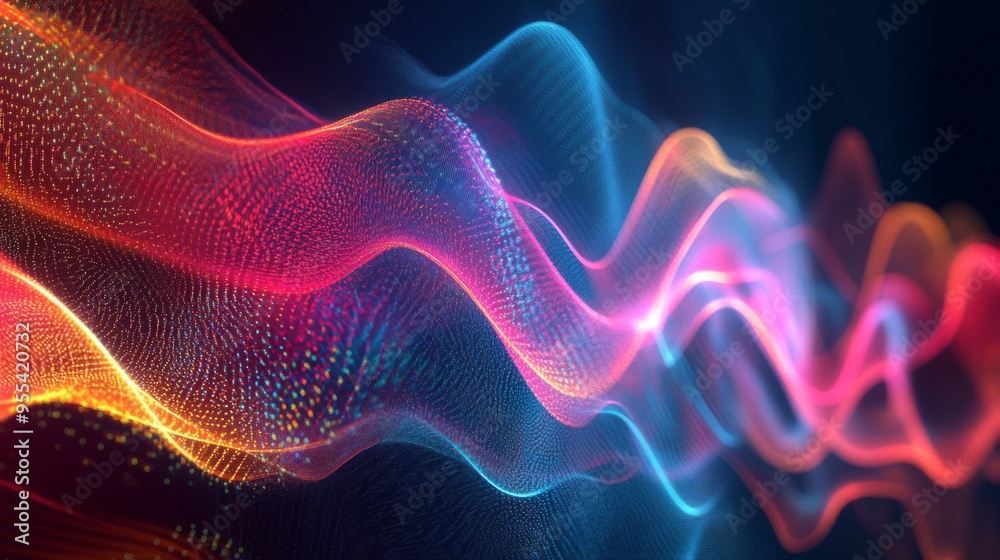 Fototapete An animated graphic of electrical waves moving across a screen, with smooth transitions and varying frequencies to represent dynamic signal changes.