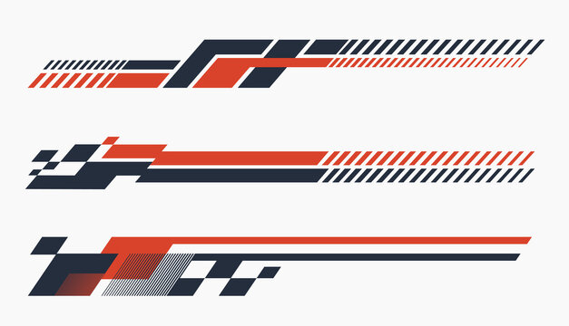 Set of simple car stripes. Car race stripes. Racing line sticker design. Graphic sport decal vinyl element. Automobile decoration. Racing design vector