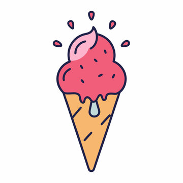 recommend clip art:  Strawberry ice cream with sprinkles in cone line art vector illustration