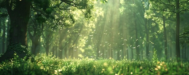 Obraz premium Tranquil forest scene with birds chirping, 4K hyperrealistic photo