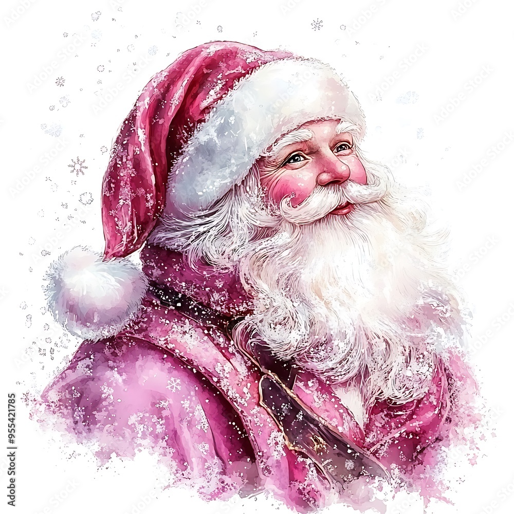 Wall mural painting of a santa claus with a pink beard and a white beard